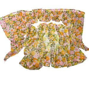 VTG Floral Curtain Panels/Valance Set Daisy Floral Green/Orange/Pink 1970s Retro